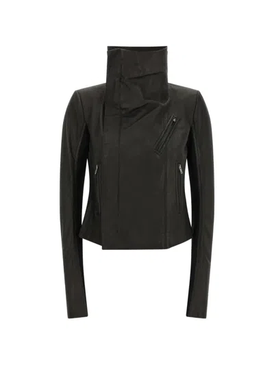 Rick Owens Biker Jacket Fitted Silhouette Textured Fabric In Black