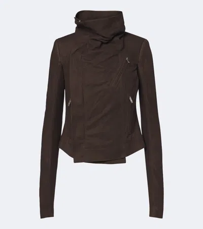 Rick Owens Classic Biker Suede Jacket In Brown