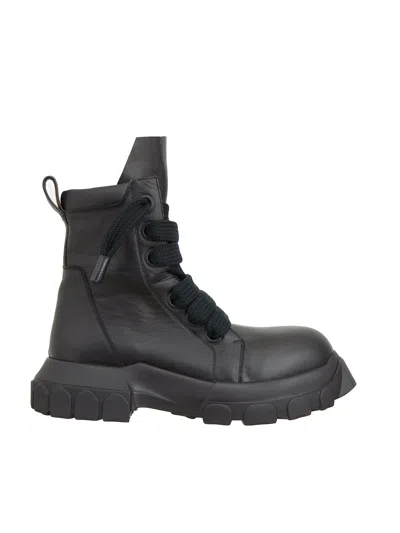 Rick Owens Classic Black Lace-up Tractor Boots For Men