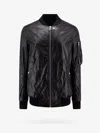 Rick Owens Leather Jacket With Ribbed Knitted Profiles In Black