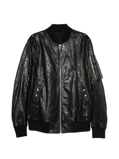 Rick Owens Classic Flight Leather Bomber Jacket In Black