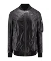 Rick Owens Leather Jacket With Ribbed Knitted Profiles In Black
