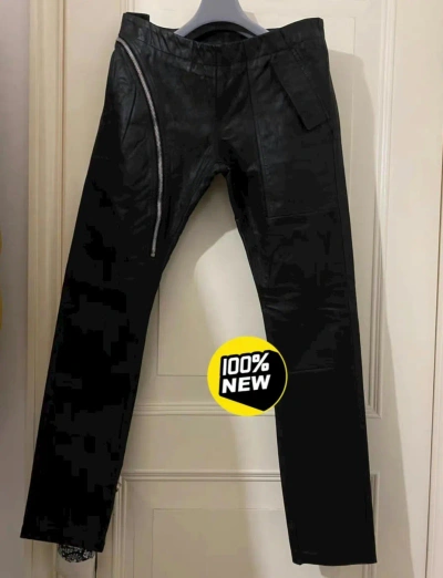 Pre-owned Rick Owens Classic Slant Zip Cowhide Leather Trousers In Black