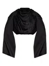 Rick Owens Claudette Cropped Draped Charmeuse Top In Black