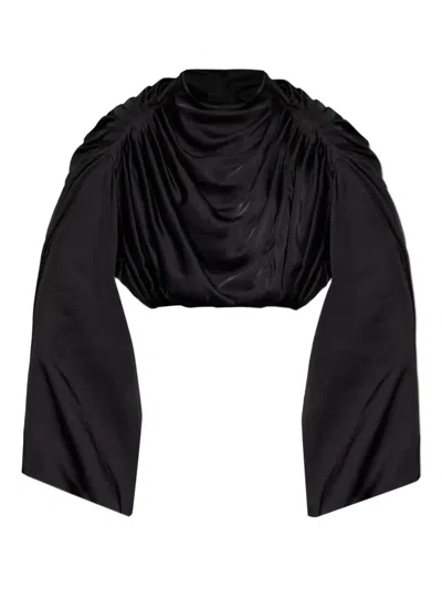Rick Owens Claudette Cropped Draped Charmeuse Top In Black