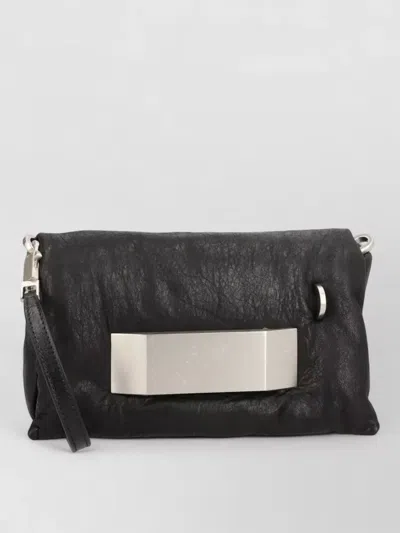 Rick Owens Clutch Bag Detachable Strap Silver Tone Hardware In Black
