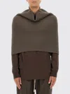 Rick Owens Ribbed Knitted Cape With Structured Collar In Brown
