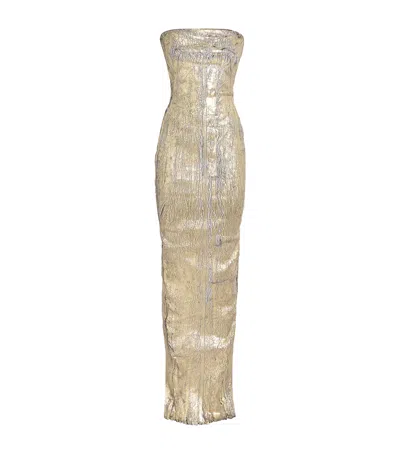 Rick Owens Coated Denim Bustier Gown In Gold