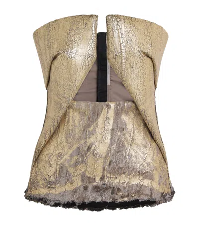 Rick Owens Coated Denim Bustier Top In Gold