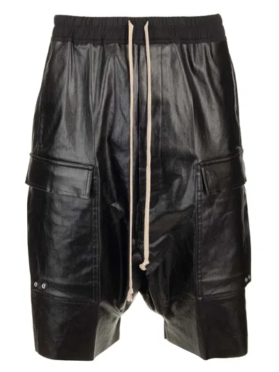 Rick Owens Coated Denim Cargo Shorts Trousers Black