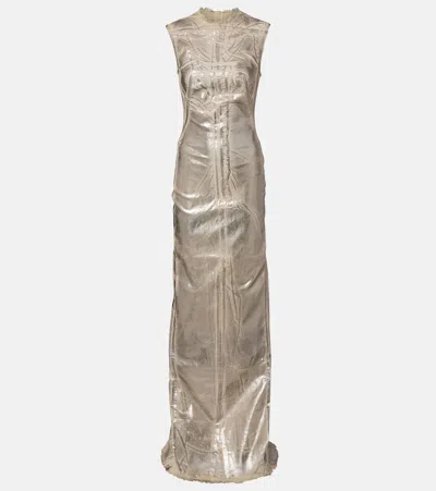 Rick Owens Coated Denim Maxi Dress In Gold