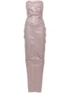 Rick Owens Coated-denim Strapless Bustier Gown In Pink