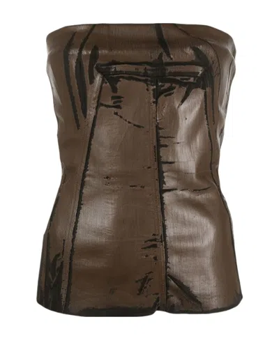 Rick Owens Coated-finish Cracked Bustier Top In Brown