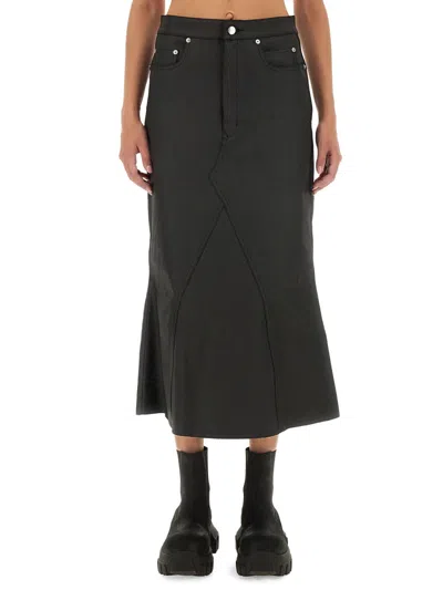Rick Owens Coated Midi Skirt In Black