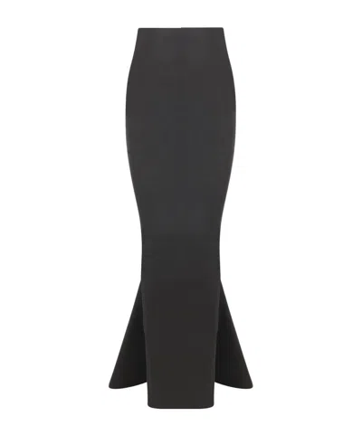 RICK OWENS RICK OWENS REAR ZIPPED PILLAR COATED DENIM MERMAID SKIRT
