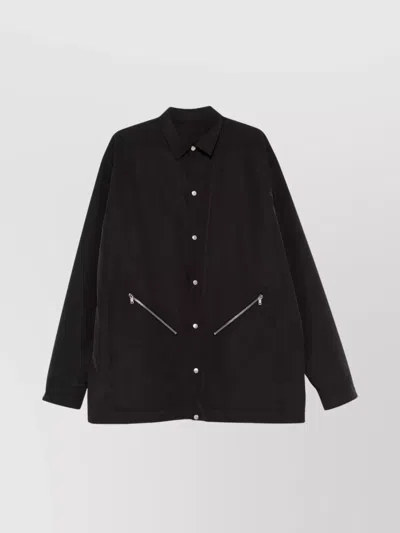 Rick Owens Collar Point Sleeves Long Drawstring Zip In Black