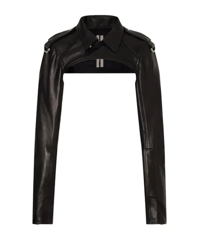 Rick Owens Collared Long-sleeved Leather Jacket In Black