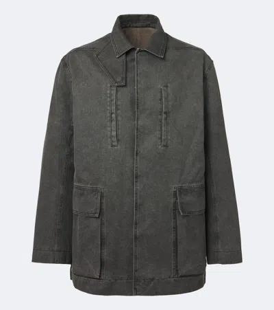 Rick Owens Collared Mac Coated Cotton Canvas Jacket In Gray