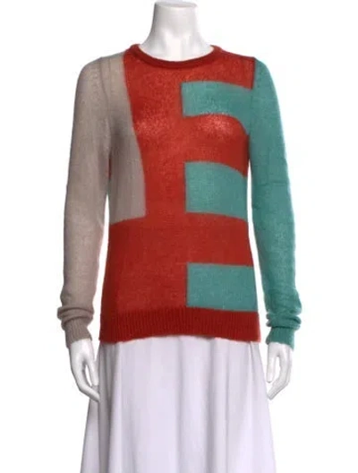 Pre-owned Rick Owens Colorblock Pattern Crew Neck Sweater In Orange