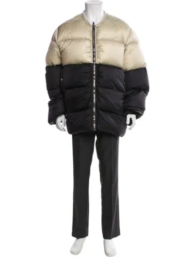 Pre-owned Rick Owens Colorblock Pattern Puffer Coat In Black