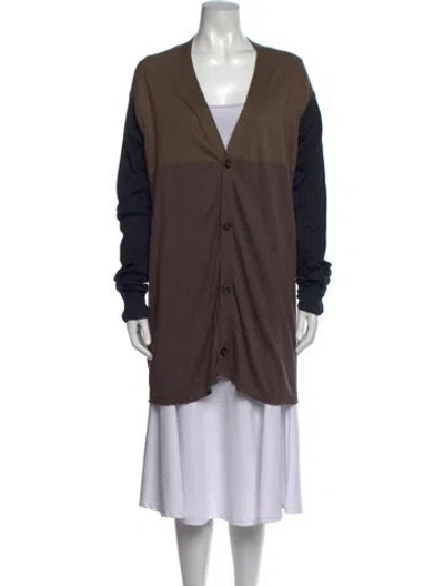 Pre-owned Rick Owens Colorblock Pattern V-neck Sweater In Brown