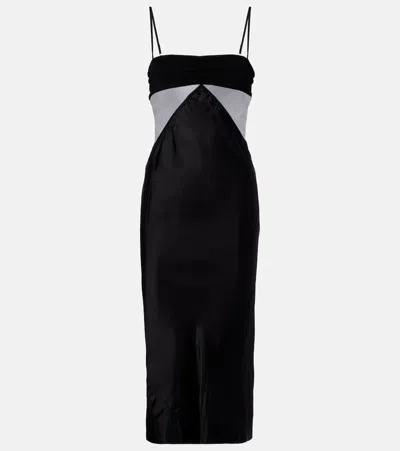 Rick Owens Combo Slip Gown Long Dress In Satin And Chiffon In Black
