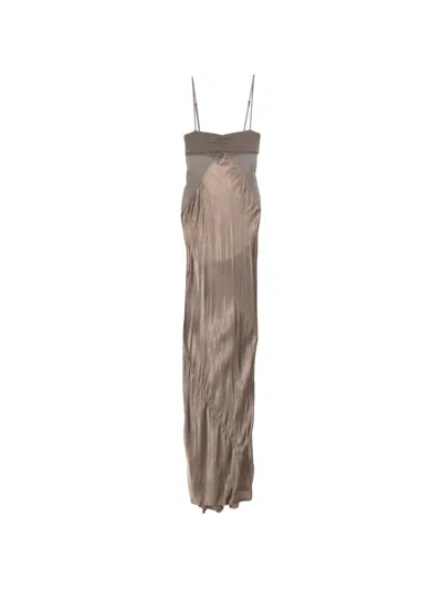 Rick Owens Combo Slip Maxi Dress In Brown