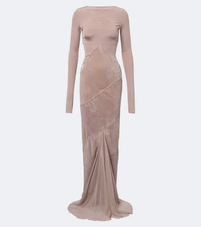 Rick Owens Combo Tulle-trimmed Jersey And Velvet Gown In Pink