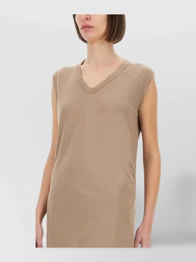 Rick Owens Comfort Fit Sleeveless V-neck Knee-length Top In Brown