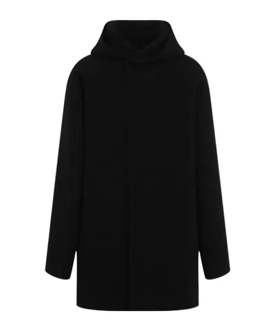 Rick Owens Concealed Press-stud Hooded Coat In Black