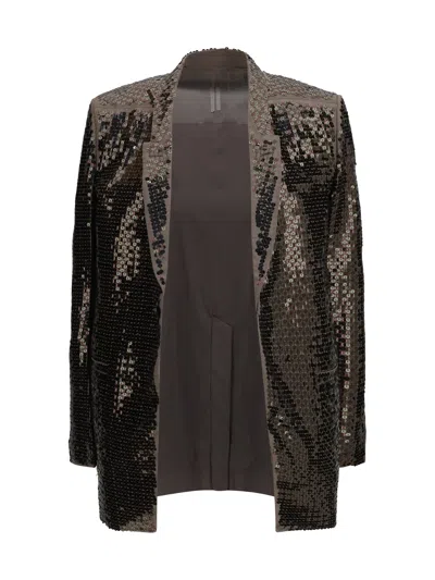 Rick Owens Concordian Embroidered Single-breasted Jacket In Brown