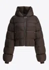 Rick Owens Hooded Puffer Jacket In Brown