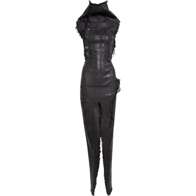 Rick Owens Concordians Etna Megacrust Denim Dress In Black