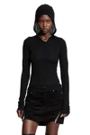 Rick Owens Concordians Hooded Rib Long Sleeve T In Black