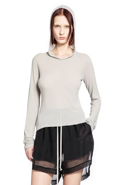Rick Owens Concordians Hooded Rib Ls T In Gray