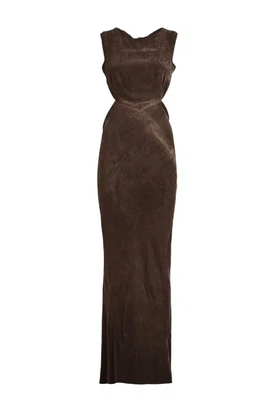 Rick Owens Concordians Open Back Gown In Brown