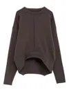 Rick Owens Long Sleeve Crew Neck Top With Dropped Shoulders In Brown