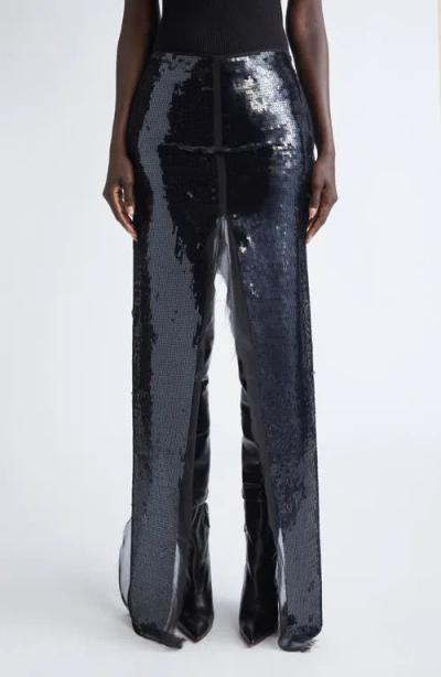 Rick Owens Concordians Sequin & Chiffon Sliced Skirt In Black