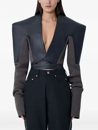 Rick Owens Contrast Rib Leather Jacket In Multi