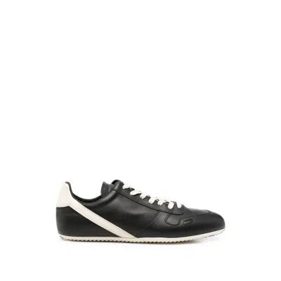 Rick Owens Contrast-panel Calf Leather Sneaker In Black
