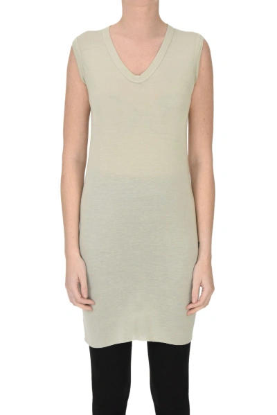 Rick Owens Cotton And Silk Long Tank Top In Light Grey