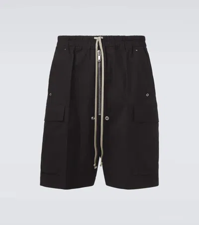 Rick Owens Black Shorts With Elastic Drawstring Waist And Eyelet Details In Cotton Stretch Man