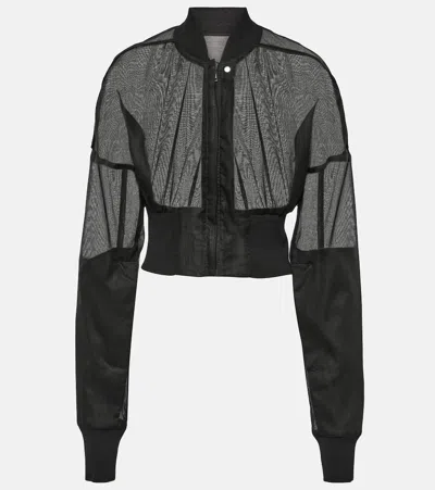 Rick Owens Sheer Fabric Cropped Bomber Jacket In Black