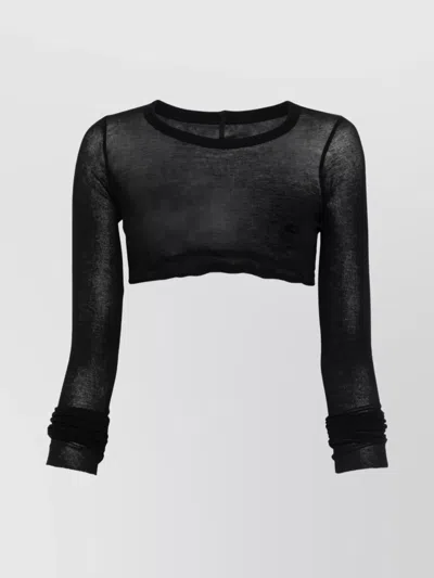 Rick Owens Cotton Cropped Top Long Sleeves In Black