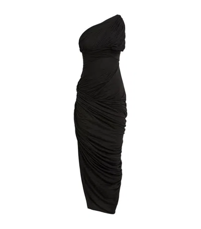 Rick Owens Lido Draped Cotton Asymmetric Midi Dress In 09 - Black