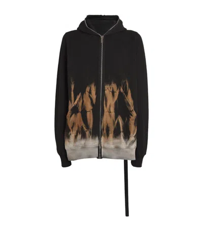 Rick Owens Cotton Flame Print Hoodie In Black