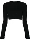 RICK OWENS COTTON LONG SLEEVE CROPPED T-SHIRT