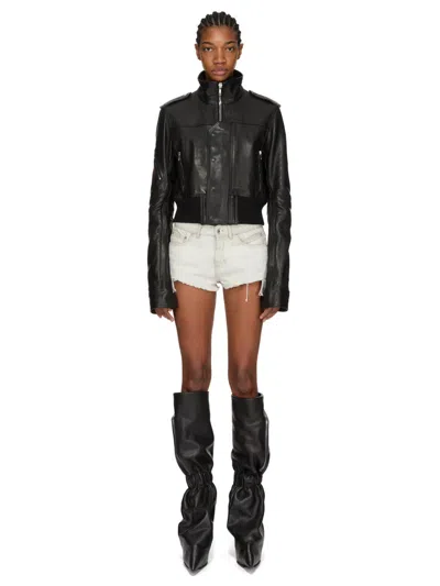 Rick Owens Cotton Mini Shorts With Zip And Button Closure For Women In Black