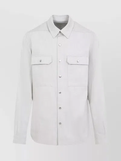 Rick Owens Cotton Outershirt With Point Collar And Flap Pockets In White