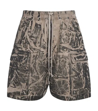 Rick Owens Cotton Rubberised Cargobela Shorts In Multi